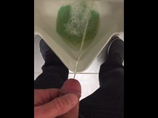 Quick public/work bathroom jerk off and cum & urinate