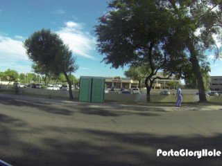 Redhead sucking cock in front of a hospital