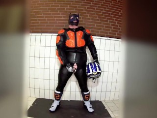 RubberBikerPup with new FOX Comp R boots and protective gear