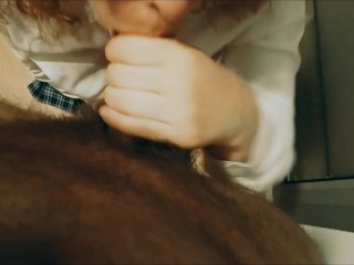 Schoolgirl blowjob with cum in her face
