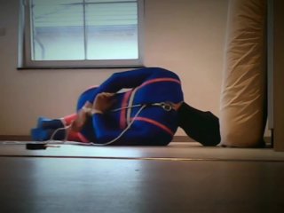 Selfbondage in pink and blue lycra
