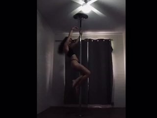 Sexy tattooed pole dancing teen shaking her ass in barely anything
