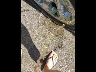 Short Country Girl Morning Piss On Tire
