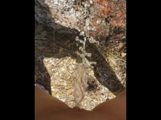 Short Girl Pisses On Tree In Public Park
