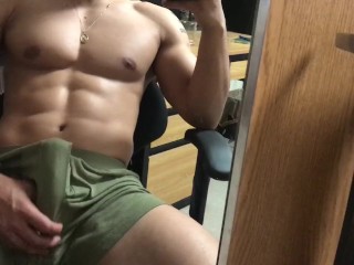 Single hot athletic guy cock rub