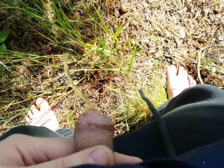 Small dick dude pissing outdoors