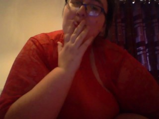Smoking in Red Lingerie