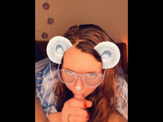 Snapchat Smiling Redhead in Glasses Sucking Cock till CIM POV