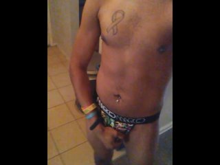 Solo black male body worship and cock flash in underwear