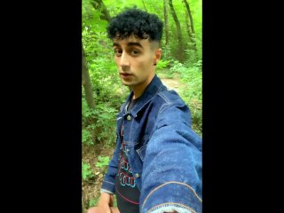 Solo jerk off in blue jeans jacket OUTDOOR