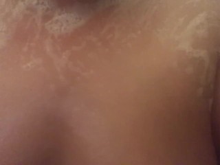 Steamy soapy shower with big tits