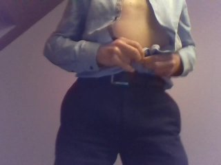 Stripping from suit to nude