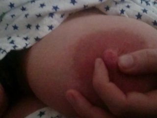 Teasing nipple on wife's massive tit. Big huge boob
