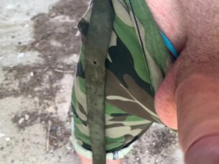 Teen Boy Get Hard his 23 cm Cock in the abandoned building (RISKY) / Public