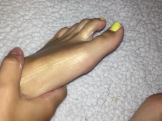 Teen Massages Glitter Lotion Into Her Feet
