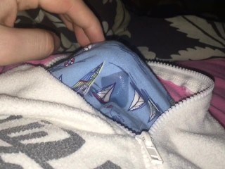 Unzipped My Onesie to Cum in My Boxers Next to Girlfriend!