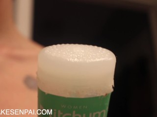 Up Close Armpit Shaving Denial and Applying Deodorant