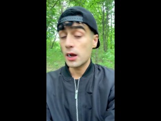 Walking outdoor with cum on face - cum walk and jerk off with covered face