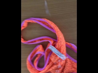 Wanking over a VS thong whilst watching porn