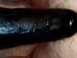 Watch me fuck my hairy ass doggie style with the 3 inch thick monster dildo