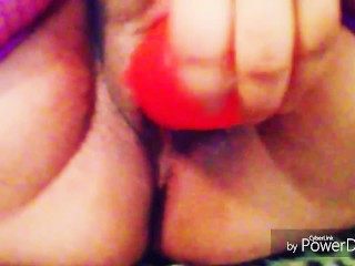 Wet Horny fat Latina pussy slapped with her dildo