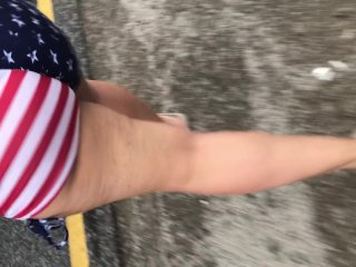 Wife in American Flag booty shorts cheeks out booty jiggling