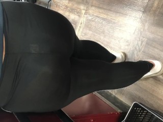 Wife in see through bodysuit in supermarket bending over