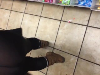 Wife See through black spandex public thong in store