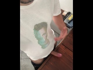 young and handsome guy slams his cock on the table